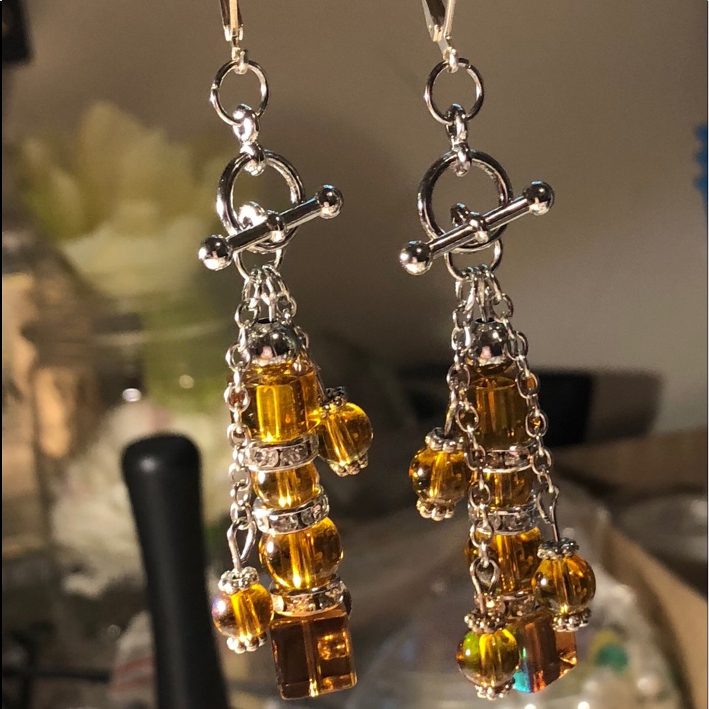 Amber Leverback Dangle Earrings